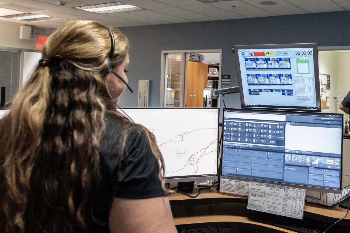 Operator answering call at desk